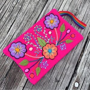 Colorful Floral Embroidered Clutch